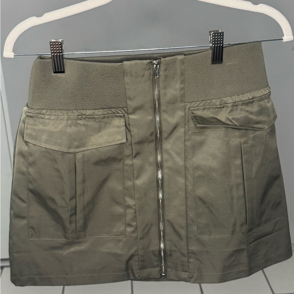 Khaki Mini Skirt with Front Zipper